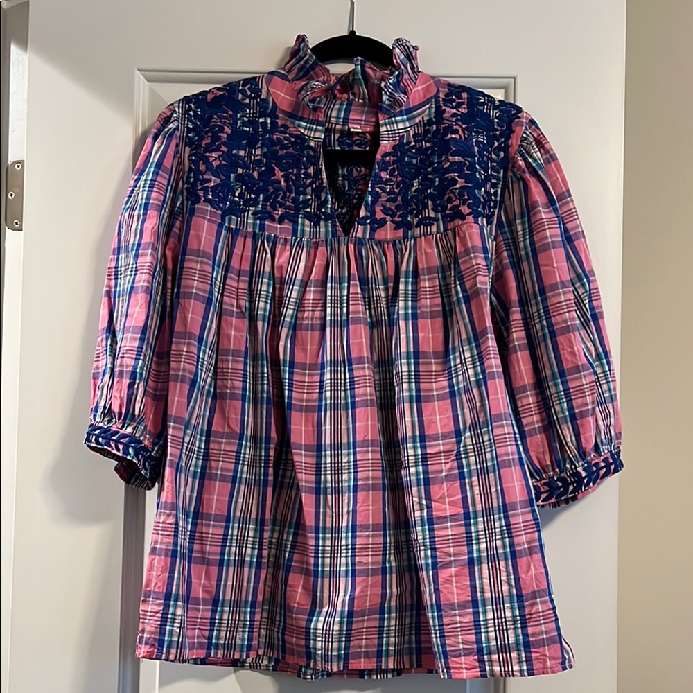 Pink and Blue Plaid Blouse